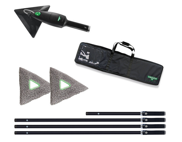 Unger Stingray 450 OS Glasreinigungs-Set bestehend aus: 1× Basis-Handgerät (beinhaltet 2 Alkaline AA-Batterien), 3× SREXL Easy-Click-Stange lang, 1× SREXS Easy-Click-Stange kurz, 2× SRPD2 Intensiv-Reinigungs-TriPad, 1× SRBAG Tasche schwarz grün - Webstar - Hygiene- und Verbrauchsartikel - Medizin- und Pflegeprodukte - Articles d’hygiène et consommables - Produits médicaux et de soins