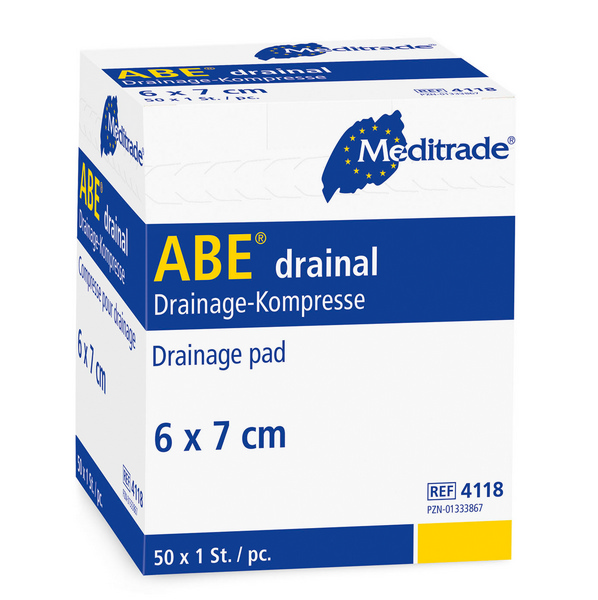ABE® drainal steril, Schlitzlochkompresse mit metalliner Beschichtung Zur äußeren Wundversorgung bei Drainagen und Infusionskathetern 6 X 7 cm - Webstar - Hygiene- und Verbrauchsartikel - Medizin- und Pflegeprodukte - Articles d’hygiène et consommables - Produits médicaux et de soins