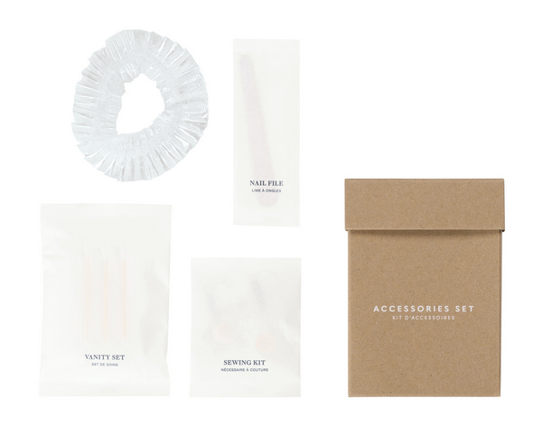 EcoGreen Accessoire-Set Duschhaube (PCR Plastik, Vanity Set (3 Wattepads & 3 Wattestäbchen aus Bambus), Nagelfeile, Nähset in Kartonage - Webstar - Hygiene- und Verbrauchsartikel - Medizin- und Pflegeprodukte - Articles d’hygiène et consommables - Produits médicaux et de soins