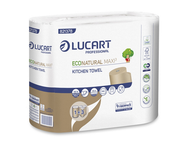 Lucart EcoNatural Küchenrollen Recycling, 2-lagig, Rolle à 150 Blatt 22,8 × 22 cm, havanna, Papierverpackung - Webstar - Hygiene- und Verbrauchsartikel - Medizin- und Pflegeprodukte - Articles d’hygiène et consommables - Produits médicaux et de soins