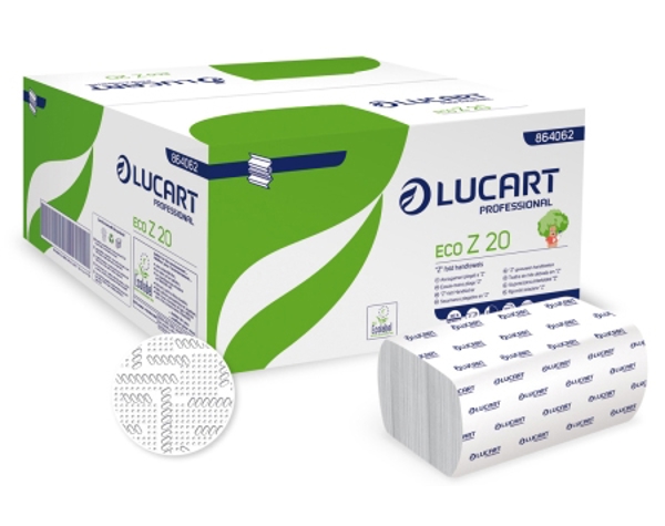 Lucart EcoNatural Z 20 Handtuch Z-Falzung, Recycling, 2-lagig, weiss 20 × 24 cm, Tiefe gefaltet 8 cm, 200 Blatt - Webstar - Hygiene- und Verbrauchsartikel - Medizin- und Pflegeprodukte - Articles d’hygiène et consommables - Produits médicaux et de soins