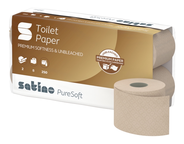 Satino PureSoft Toilettenpapier Kleinrollen - MT1 System Recycling, 2-lagig, Rolle à 250 Blatt 9,4 x 11 cm, beige, Waffelprägung - Webstar - Hygiene- und Verbrauchsartikel - Medizin- und Pflegeprodukte - Articles d’hygiène et consommables - Produits médicaux et de soins
