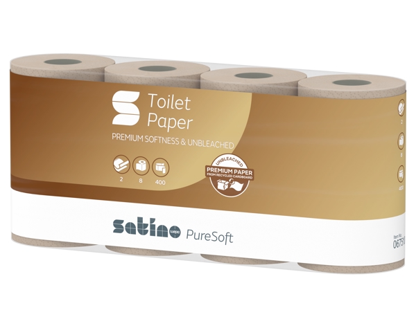Satino PureSoft Toilettenpapier Kleinrollen - MT1 System Recycling, 2-lagig, Rolle à 400 Blatt 9,4 x 11 cm, beige, Waffelprägung - Webstar - Hygiene- und Verbrauchsartikel - Medizin- und Pflegeprodukte - Articles d’hygiène et consommables - Produits médicaux et de soins