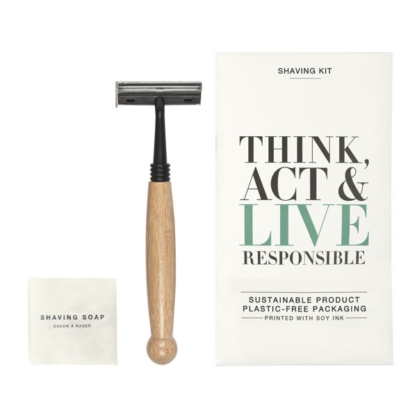 Rasierset in Kartonage, Think, Act & Live Responsible