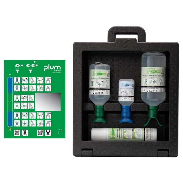 Plum iBox Wandbox 3 1 x 200 ml pH Neutral, 1 x 500 ml Plum Eyewash, 1 x 1000 ml Plum Eyewash DUO, 1 x 200 ml Wound and Eyewash Buffer Spray - Webstar - Hygiene- und Verbrauchsartikel - Medizin- und Pflegeprodukte - Articles d’hygiène et consommables - Produits médicaux et de soins