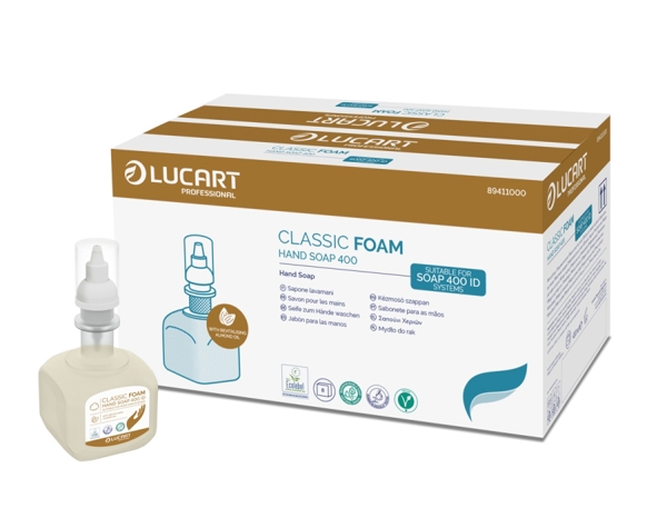 Lucart Identity Schaumseife Classic Foam zarter Blumenduft, mit Mandelöl, pH-neutral, 1000 Portionen 400 ml - Webstar - Hygiene- und Verbrauchsartikel - Medizin- und Pflegeprodukte - Articles d’hygiène et consommables - Produits médicaux et de soins