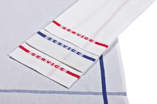 Servicetücher Gastro Zwirnhalbleinen, 47 × 60 cm, 65 g/Stück, 4-seitig gesäumt, 95 °C waschbar, weiss mit blauen Streifen - Webstar - Hygiene- und Verbrauchsartikel - Medizin- und Pflegeprodukte - Kiosk- und Shopartikel - Fun Food Service - Schweiz - Articles d’hygiène et consommables - Produits médicaux et de soins - Produits de kiosque et de magasin - Fun Food Service - Suisse