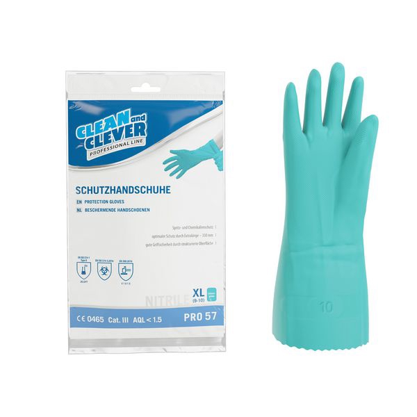 CLEAN and CLEVER Nitril- Schutzhandschuhe PRO 57 grün, 33 cm lang, innen velourisiert, aussen vollflächig texturiert, PSA Kategorie III Grösse XL - Webstar - Hygiene- und Verbrauchsartikel - Medizin- und Pflegeprodukte - Articles d’hygiène et consommables - Produits médicaux et de soins