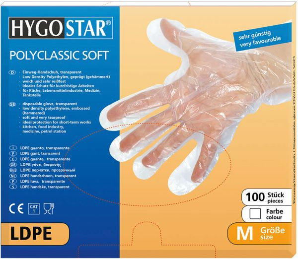 HYGOSTAR Polyclassic Soft Einweghandschuhe LD-PE, transparent, unsteril, Gr. M - Webstar - Hygiene- und Verbrauchsartikel - Medizin- und Pflegeprodukte - Kiosk- und Shopartikel - Fun Food Service - Schweiz - Articles d’hygiène et consommables - Produits médicaux et de soins - Produits de kiosque et de magasin - Fun Food Service - Suisse