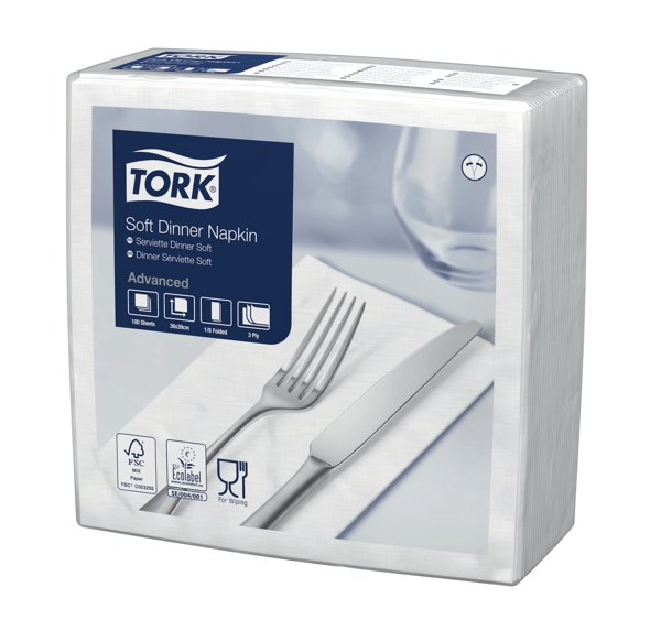 Tork Advanced Servietten 39 × 39 cm, 3-lagig, 1/8-Kopffalzung, weiss - Webstar - Hygiene- und Verbrauchsartikel - Medizin- und Pflegeprodukte - Kiosk- und Shopartikel - Fun Food Service - Schweiz - Articles d’hygiène et consommables - Produits médicaux et de soins - Produits de kiosque et de magasin - Fun Food Service - Suisse