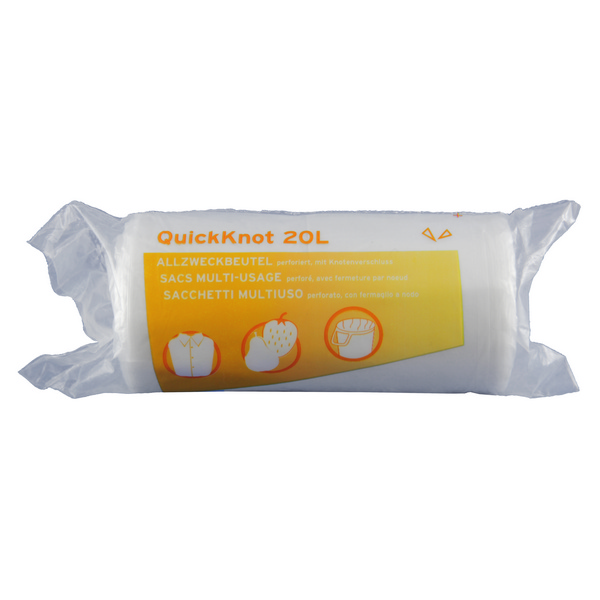 Einlagebeutel Quicktie HD-PE, transparent, Knotenverschluss, 20 Liter, 460 × 660 mm, 0,009 mm, Rolle à 30 Säcke - Webstar - Hygiene- und Verbrauchsartikel - Medizin- und Pflegeprodukte - Kiosk- und Shopartikel - Fun Food Service - Schweiz - Articles d’hygiène et consommables - Produits médicaux et de soins - Produits de kiosque et de magasin - Fun Food Service - Suisse