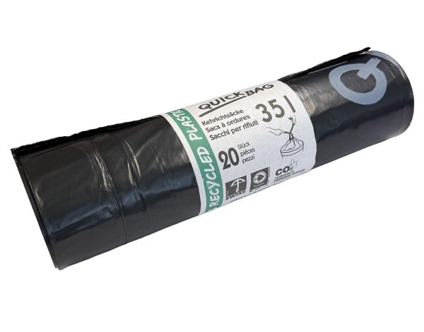 Kehrichtsäcke mit Zugband 35 Liter, LD-PE Recycling, schwarz, Swiss Made, 570 × 600 mm, 0,035 mm, Rolle à 20 Säcke - Webstar - Hygiene- und Verbrauchsartikel - Medizin- und Pflegeprodukte - Kiosk- und Shopartikel - Fun Food Service - Schweiz - Articles d’hygiène et consommables - Produits médicaux et de soins - Produits de kiosque et de magasin - Fun Food Service - Suisse