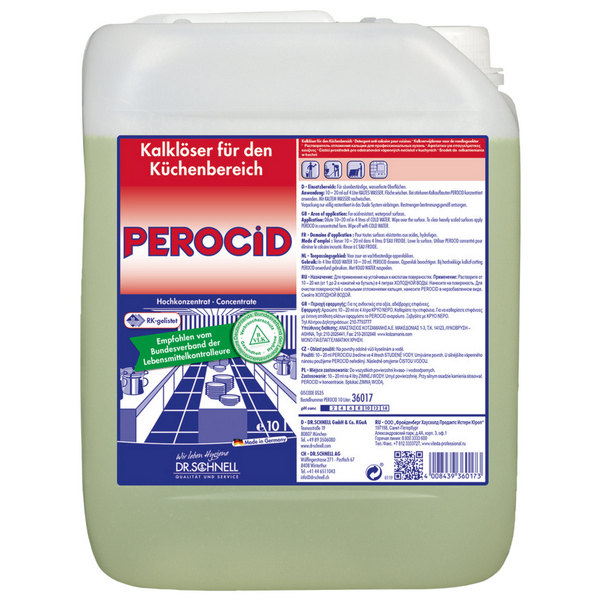PEROCID Kalklöser grün, flüssig, pH: 0,5, umweltschonend, 10 Liter - Webstar - Hygiene- und Verbrauchsartikel - Medizin- und Pflegeprodukte - Kiosk- und Shopartikel - Fun Food Service - Schweiz - Articles d’hygiène et consommables - Produits médicaux et de soins - Produits de kiosque et de magasin - Fun Food Service - Suisse