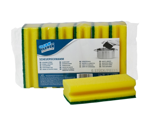 CLEAN and CLEVER Scheuerschwamm PRO 60 7 × 15 cm gelb/grün - Webstar - Hygiene- und Verbrauchsartikel - Medizin- und Pflegeprodukte - Articles d’hygiène et consommables - Produits médicaux et de soins