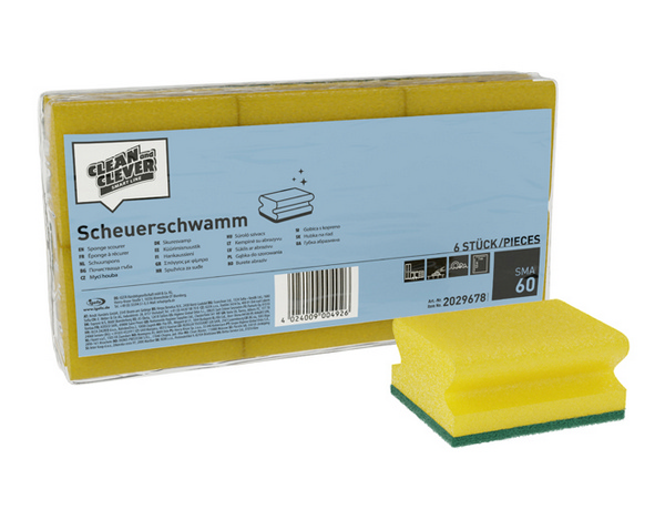 CLEAN and CLEVER Scheuerschwamm SMA 60 gelb / grün, klein, 9,5 × 7 × 4,5 cm - Webstar - Hygiene- und Verbrauchsartikel - Medizin- und Pflegeprodukte - Kiosk- und Shopartikel - Fun Food Service - Schweiz - Articles d’hygiène et consommables - Produits médicaux et de soins - Produits de kiosque et de magasin - Fun Food Service - Suisse