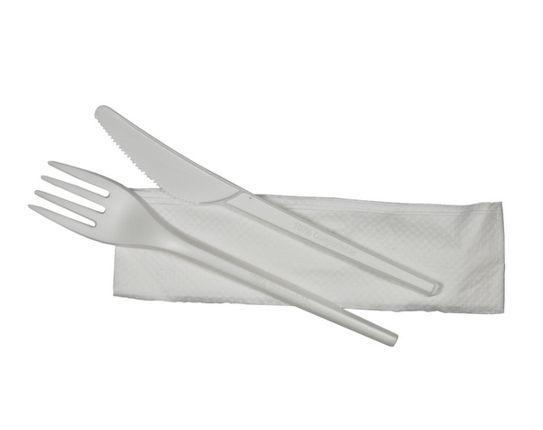 Besteckset CPLA, weiss, dreiteilig, 166 mm, Messer / Gabel / Serviette - Webstar - Hygiene- und Verbrauchsartikel - Medizin- und Pflegeprodukte - Kiosk- und Shopartikel - Fun Food Service - Schweiz - Articles d’hygiène et consommables - Produits médicaux et de soins - Produits de kiosque et de magasin - Fun Food Service - Suisse