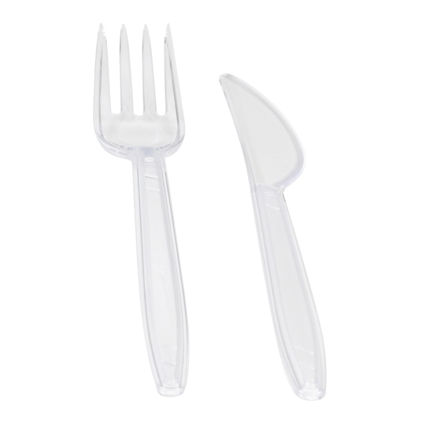 Besteckset PP, transparent, zweiteilig 180 mm, Messer / Gabel, wiederverwendbar - Webstar - Hygiene- und Verbrauchsartikel - Medizin- und Pflegeprodukte - Articles d’hygiène et consommables - Produits médicaux et de soins