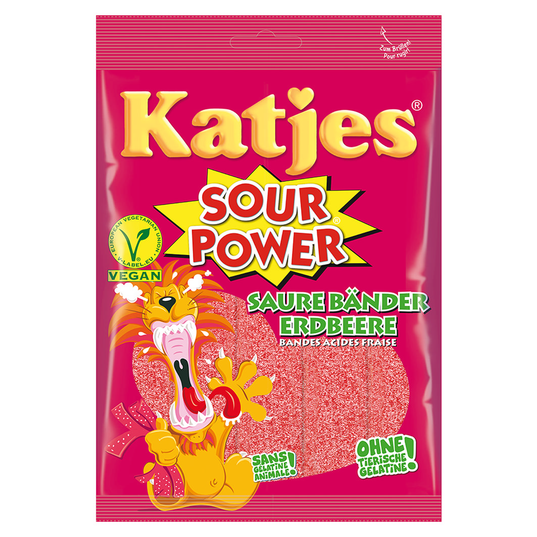 Katjes Sour Power Bänder Erdbeer 200g