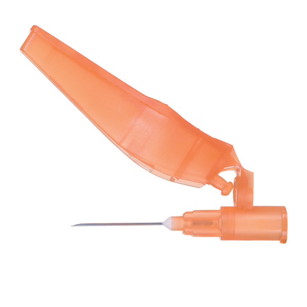 SOL-CARE Sicherheitskanüle 25G*1, Länge 25 mm, äusserer Durchmesser 0.5 mm, orange, steril, 100 Stück im Dispenser